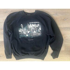 Vtg 80s Hanes Longview, WA Washington Black Raglan Sweatshirt XL Puff Letters